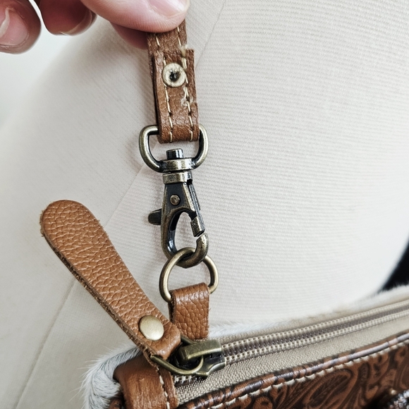 Myra Ornate Brown Leather & HairOn Shoulder Crossbody Purse NWT - Picture 6 of 9